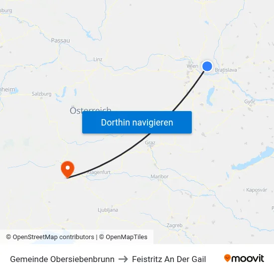 Gemeinde Obersiebenbrunn to Feistritz An Der Gail map