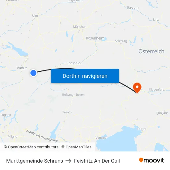 Marktgemeinde Schruns to Feistritz An Der Gail map