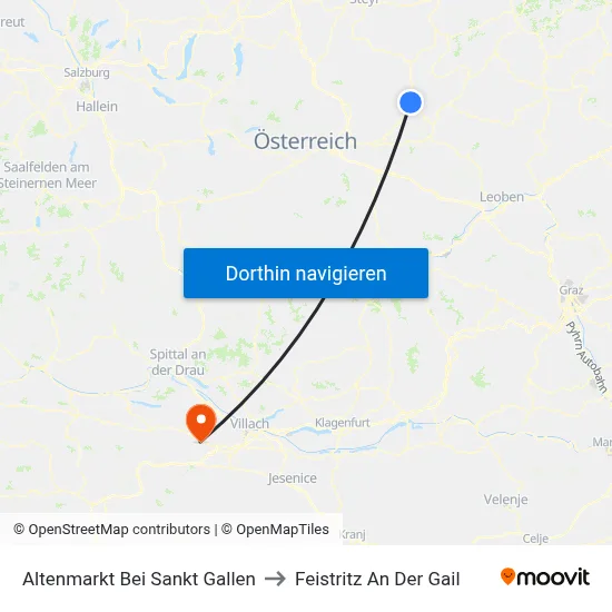 Altenmarkt Bei Sankt Gallen to Feistritz An Der Gail map