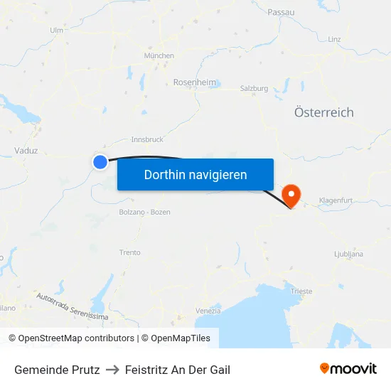 Gemeinde Prutz to Feistritz An Der Gail map