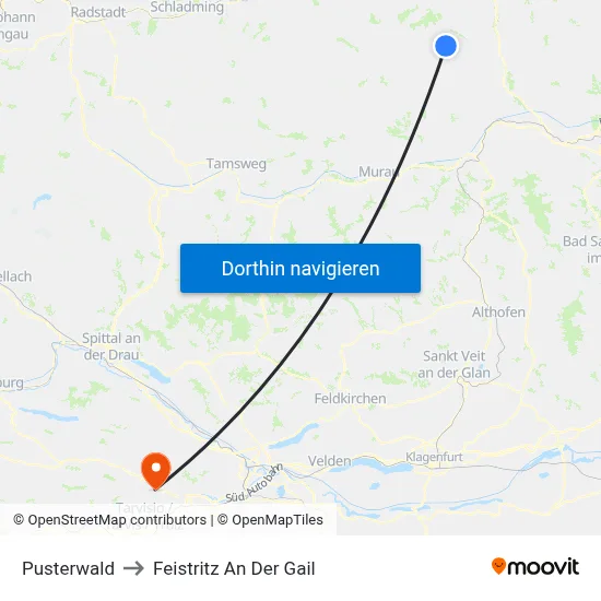 Pusterwald to Feistritz An Der Gail map