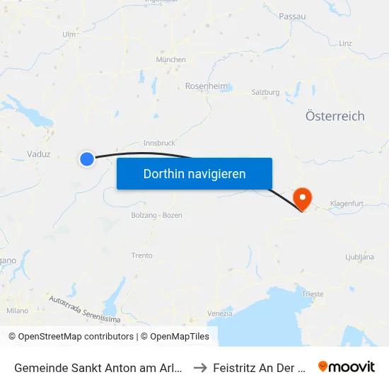 Gemeinde Sankt Anton am Arlberg to Feistritz An Der Gail map