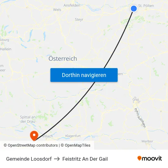 Gemeinde Loosdorf to Feistritz An Der Gail map