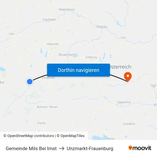 Gemeinde Mils Bei Imst to Unzmarkt-Frauenburg map
