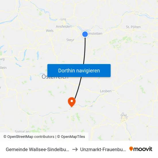 Gemeinde Wallsee-Sindelburg to Unzmarkt-Frauenburg map