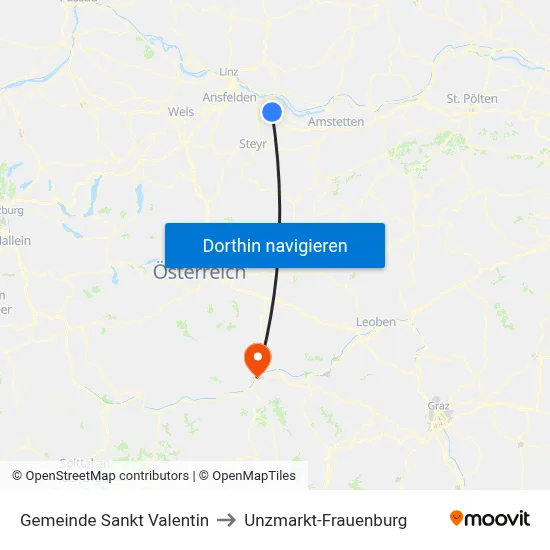 Gemeinde Sankt Valentin to Unzmarkt-Frauenburg map