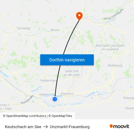 Keutschach am See to Unzmarkt-Frauenburg map