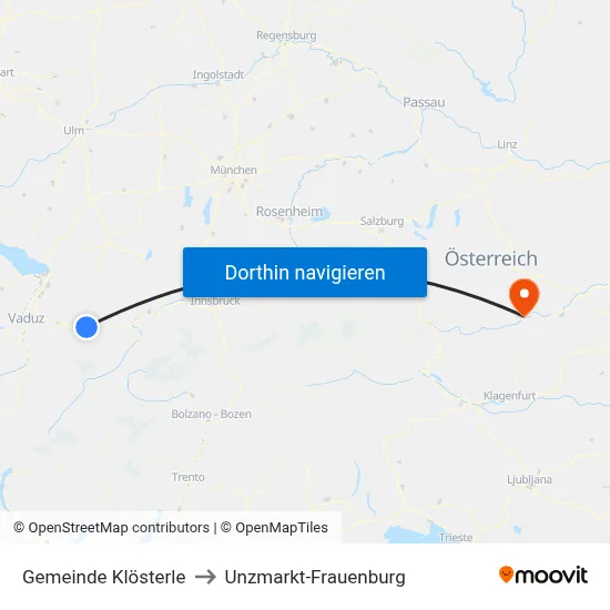 Gemeinde Klösterle to Unzmarkt-Frauenburg map