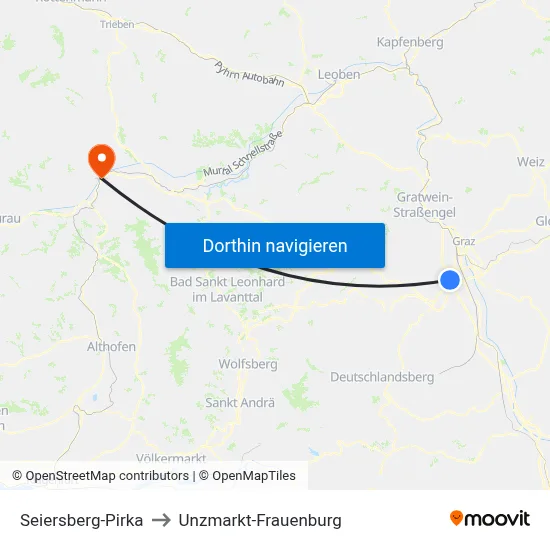 Seiersberg-Pirka to Unzmarkt-Frauenburg map