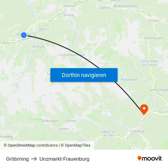 Gröbming to Unzmarkt-Frauenburg map