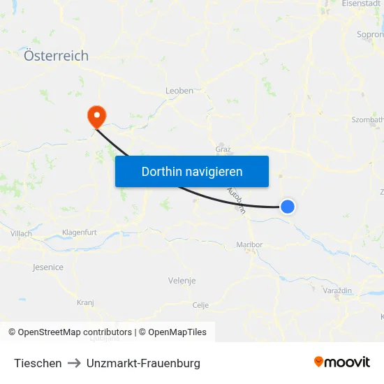 Tieschen to Unzmarkt-Frauenburg map