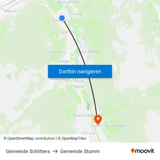 Gemeinde Schlitters to Gemeinde Stumm map