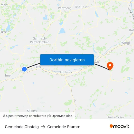 Gemeinde Obsteig to Gemeinde Stumm map