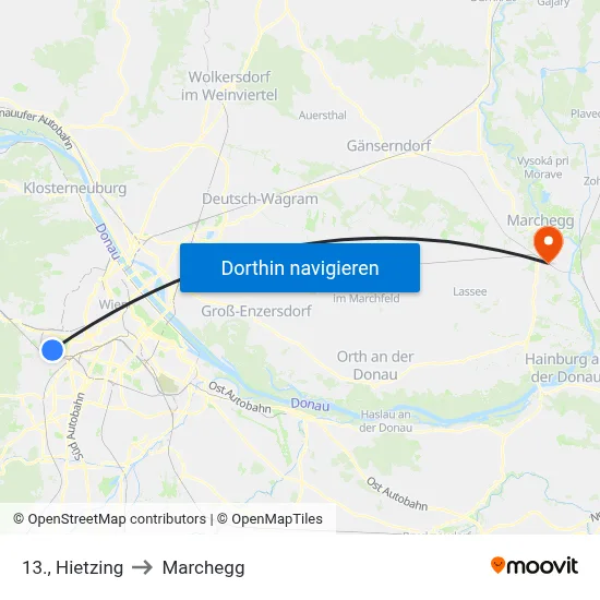 13., Hietzing to Marchegg map