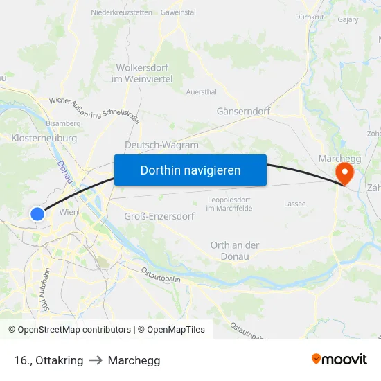 16., Ottakring to Marchegg map