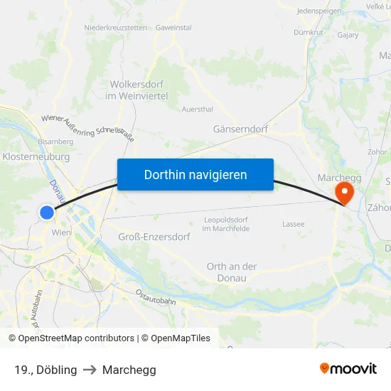 19., Döbling to Marchegg map