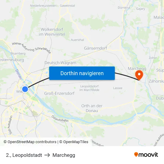 2., Leopoldstadt to Marchegg map