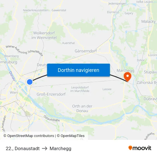 22., Donaustadt to Marchegg map