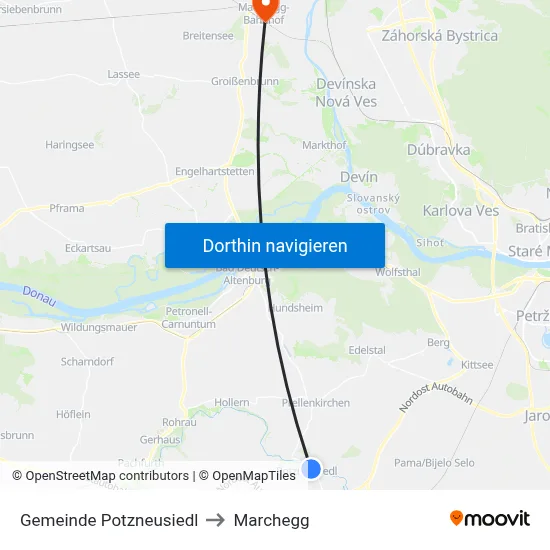 Gemeinde Potzneusiedl to Marchegg map