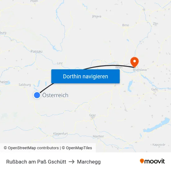 Rußbach am Paß Gschütt to Marchegg map