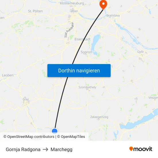 Gornja Radgona to Marchegg map