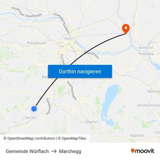 Gemeinde Würflach to Marchegg map