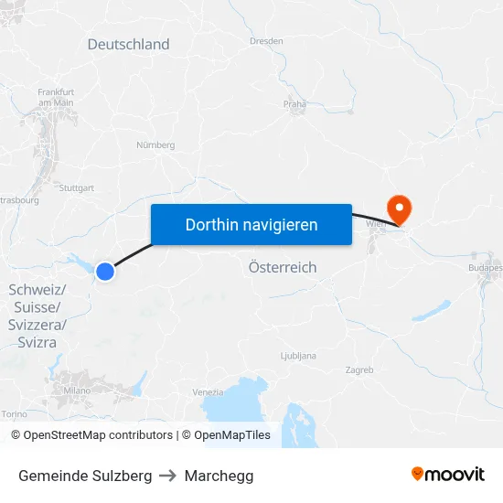 Gemeinde Sulzberg to Marchegg map