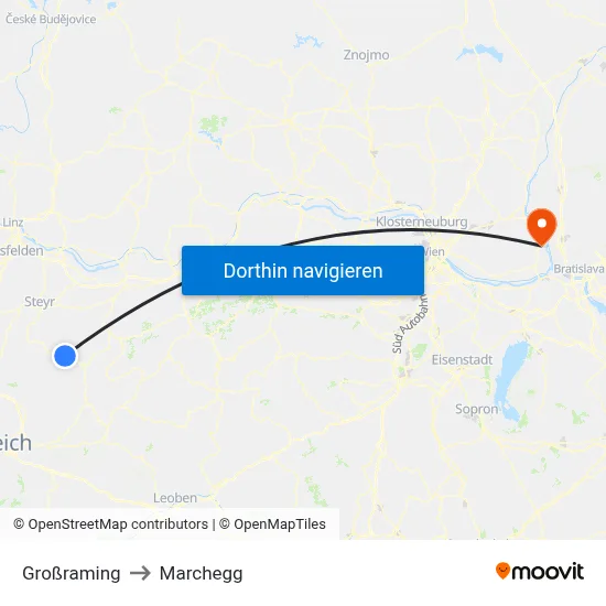 Großraming to Marchegg map