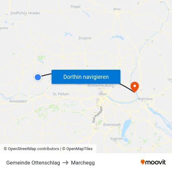 Gemeinde Ottenschlag to Marchegg map