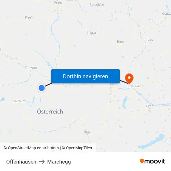Offenhausen to Marchegg map