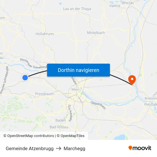 Gemeinde Atzenbrugg to Marchegg map
