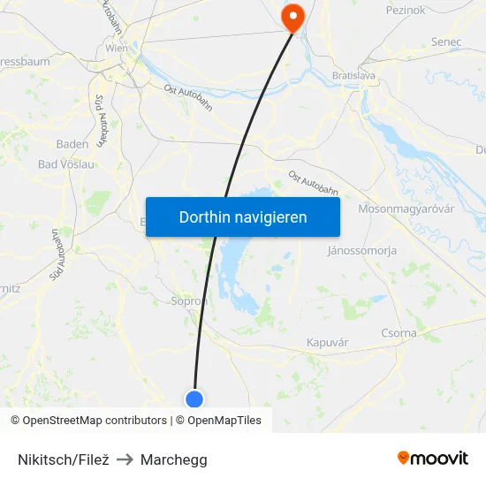 Nikitsch/Filež to Marchegg map