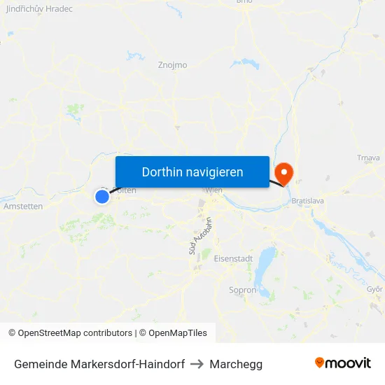Gemeinde Markersdorf-Haindorf to Marchegg map