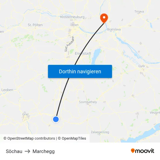 Söchau to Marchegg map