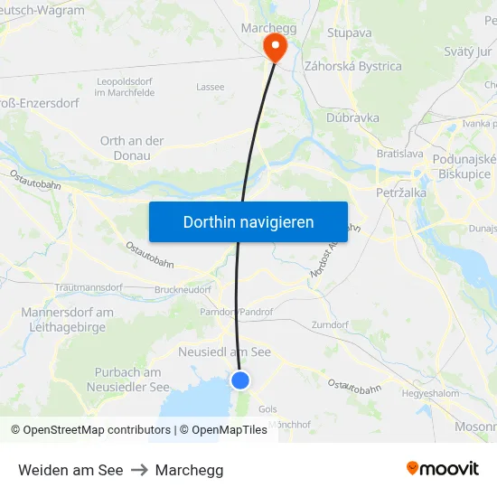 Weiden am See to Marchegg map