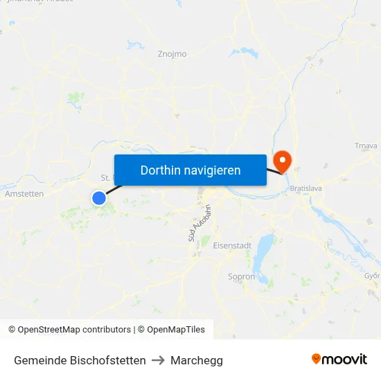 Gemeinde Bischofstetten to Marchegg map