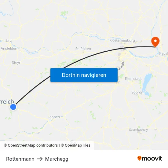 Rottenmann to Marchegg map