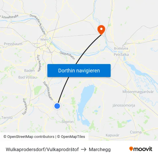 Wulkaprodersdorf/Vulkaprodrštof to Marchegg map