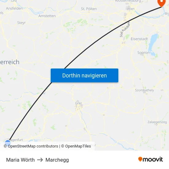 Maria Wörth to Marchegg map