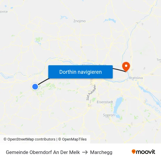 Gemeinde Oberndorf An Der Melk to Marchegg map