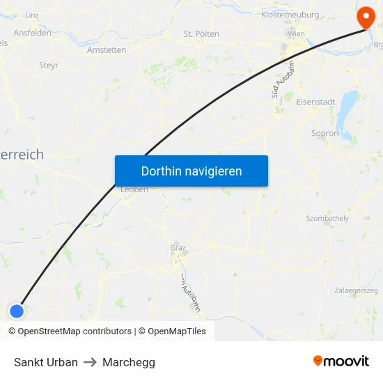 Sankt Urban to Marchegg map