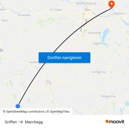 Griffen to Marchegg map