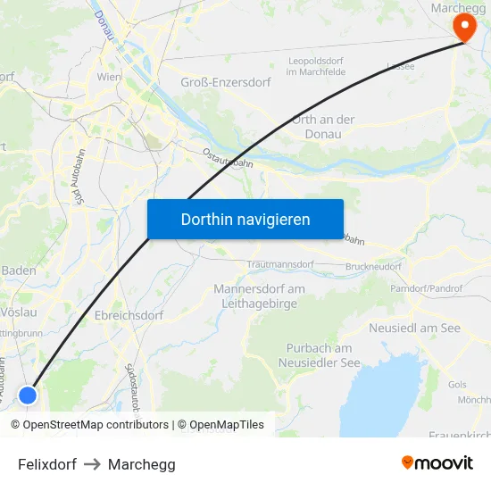 Felixdorf to Marchegg map