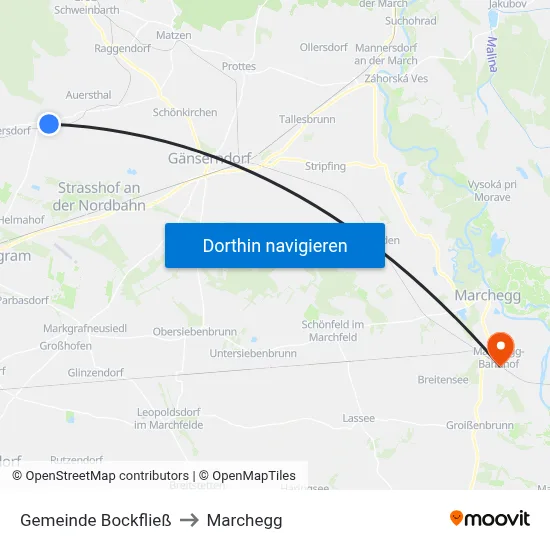 Gemeinde Bockfließ to Marchegg map