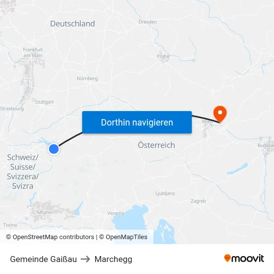 Gemeinde Gaißau to Marchegg map