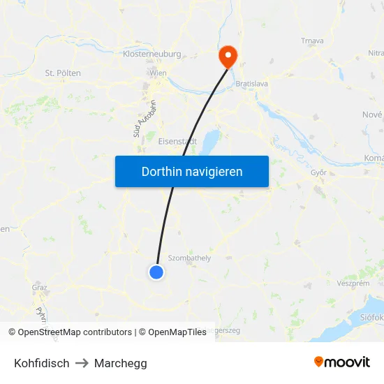 Kohfidisch to Marchegg map