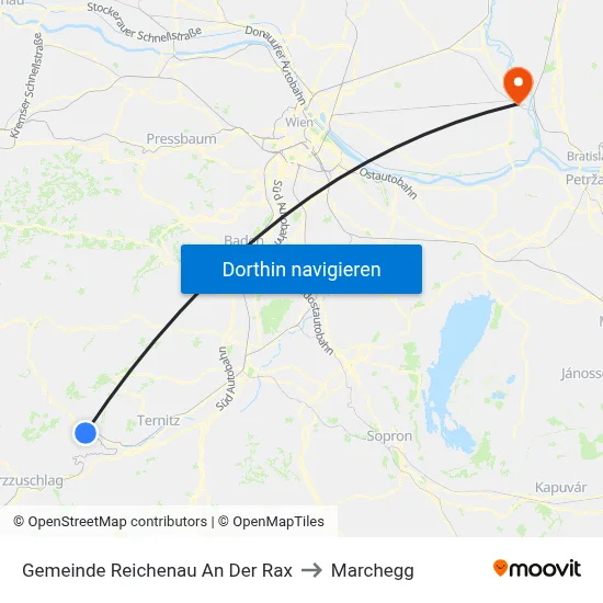 Gemeinde Reichenau An Der Rax to Marchegg map