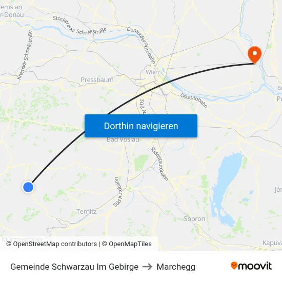 Gemeinde Schwarzau Im Gebirge to Marchegg map