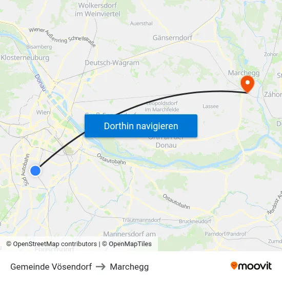 Gemeinde Vösendorf to Marchegg map