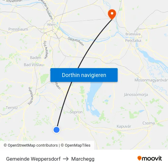 Gemeinde Weppersdorf to Marchegg map